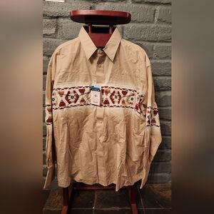 Wrangler Tan Checotah Southwestern Patterned Button-Up Shirt 2XL